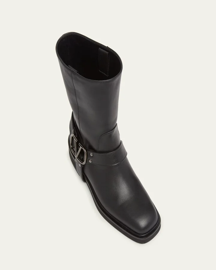 VLogo Leather Harness Biker Boots - Image 2
