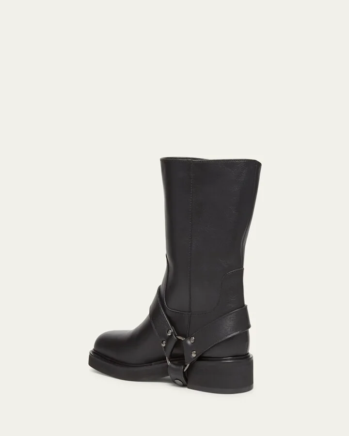VLogo Leather Harness Biker Boots - Image 5