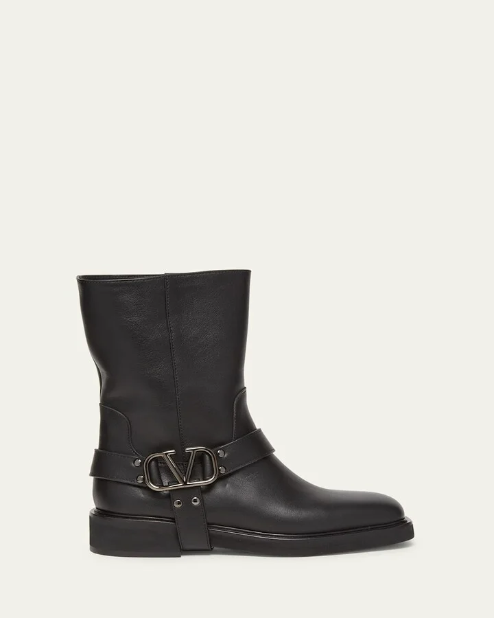 VLogo Leather Harness Biker Boots