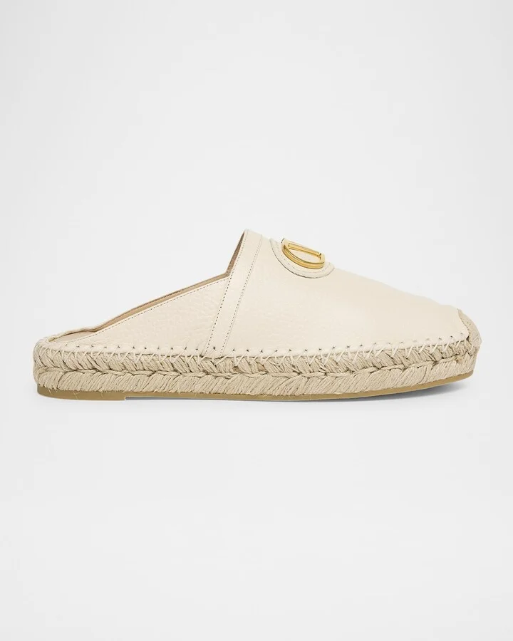 VLogo Leather Medallion Espadrille Mules