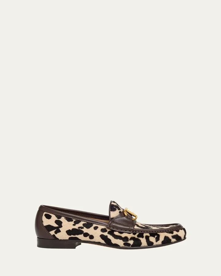 VLogo Leopard Pony Hair Loafers