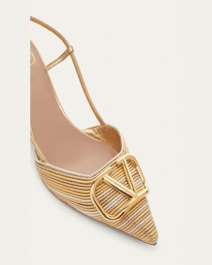 VLogo Medallion Metallic Slingback Pumps - Image 8