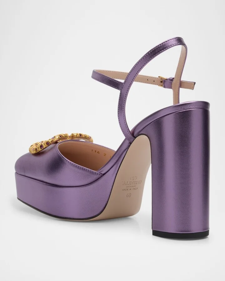 VLogo Metallic Ankle-Strap Platform Pumps - Image 4