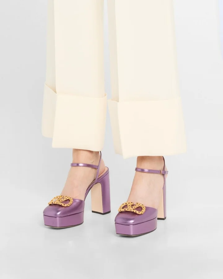 VLogo Metallic Ankle-Strap Platform Pumps - Image 5