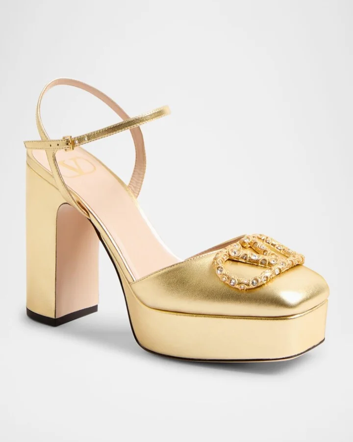 VLogo Metallic Ankle-Strap Platform Pumps - Image 6