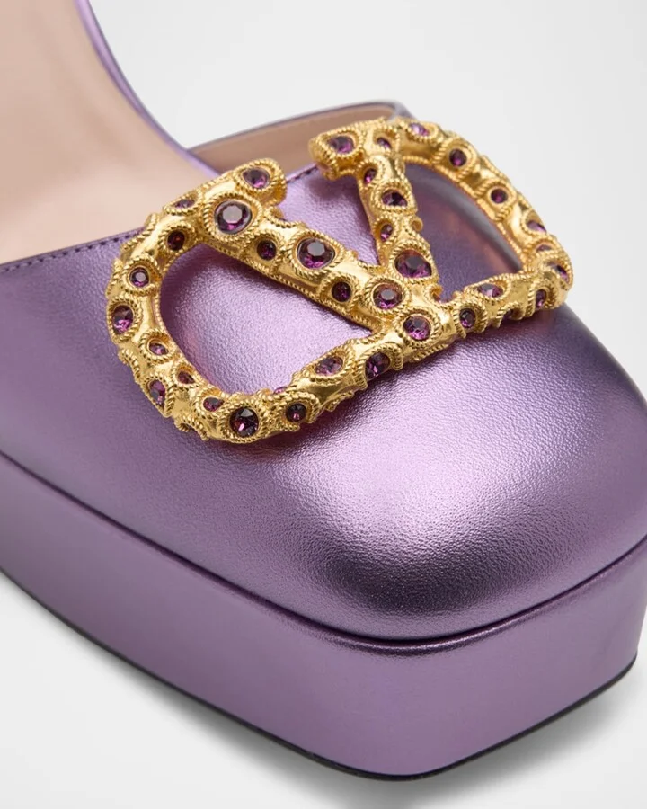 VLogo Metallic Ankle-Strap Platform Pumps - Image 7