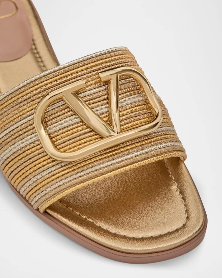 VLogo Metallic Flat Slide Sandals - Image 7