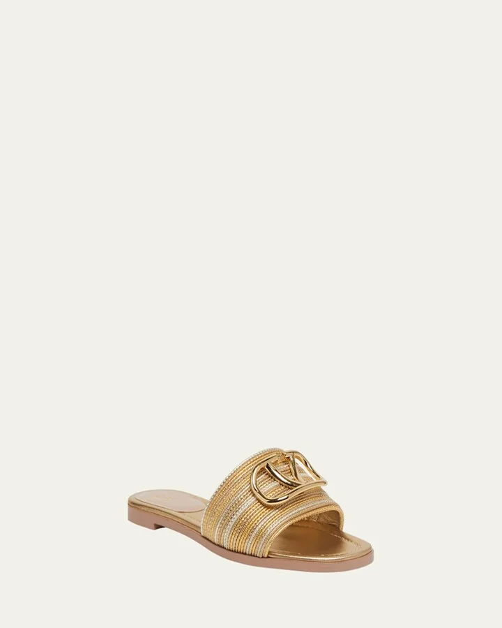 VLogo Metallic Flat Slide Sandals - Image 3