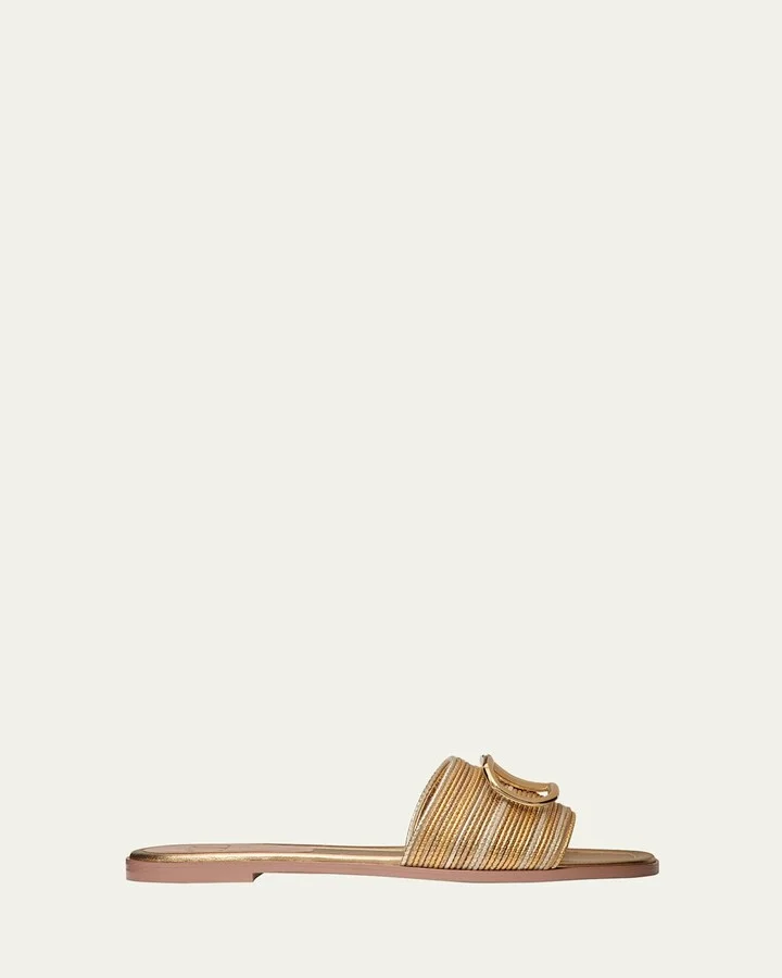 VLogo Metallic Flat Slide Sandals