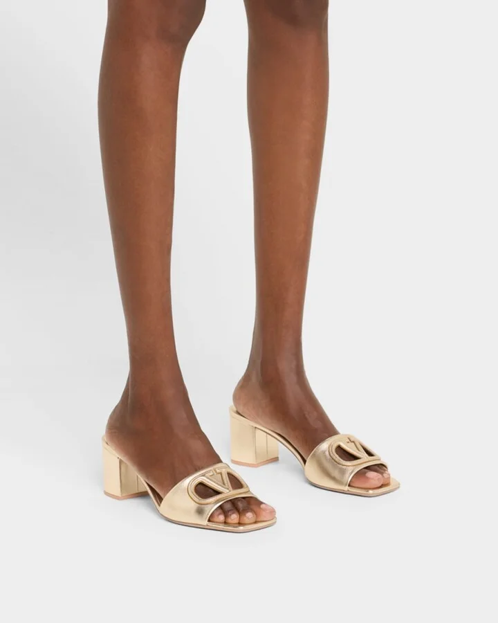 VLogo Metallic Leather Cutout Mule Sandals - Image 8