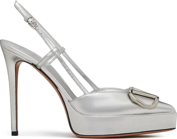 VLogo metallic leather pumps