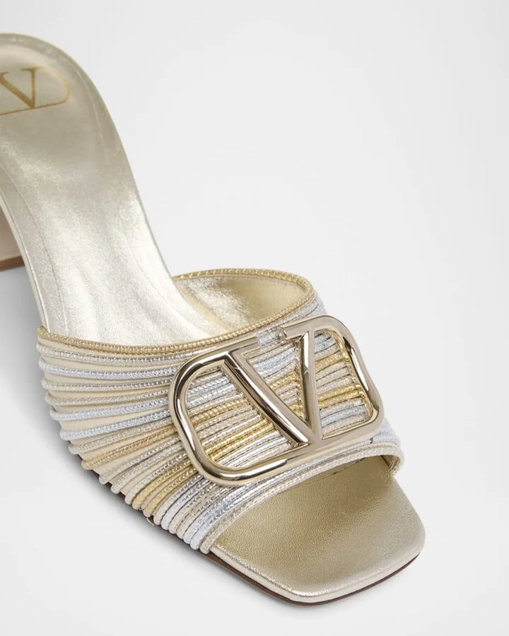 VLogo Metallic Medallion Slide Sandals - Image 5