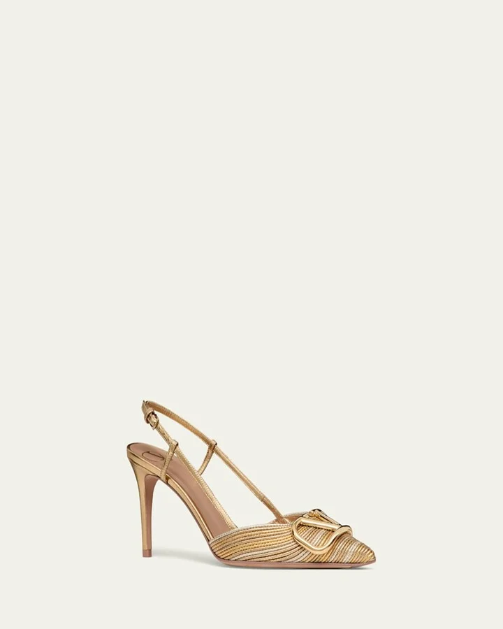 VLogo Metallic Slingback Pumps - Image 7