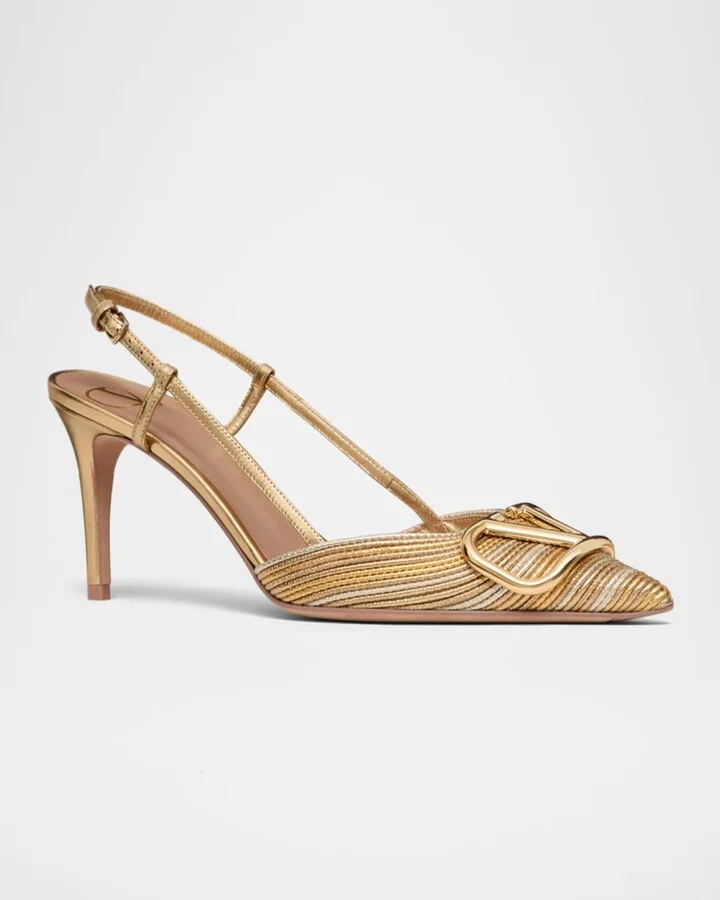 VLogo Metallic Slingback Pumps - Image 4