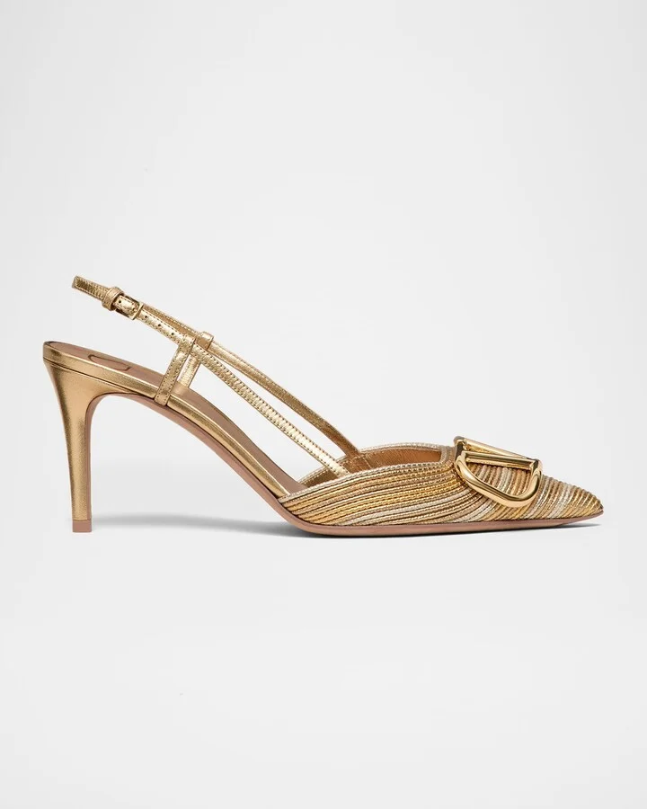 VLogo Metallic Slingback Pumps