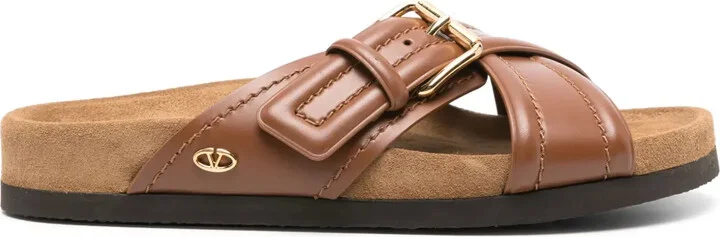 VLogo-plaque leather slides