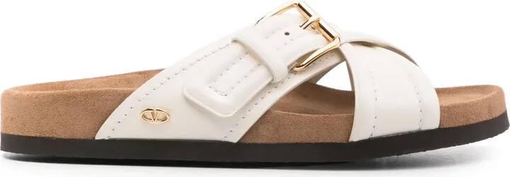 VLogo-plaque leather slides