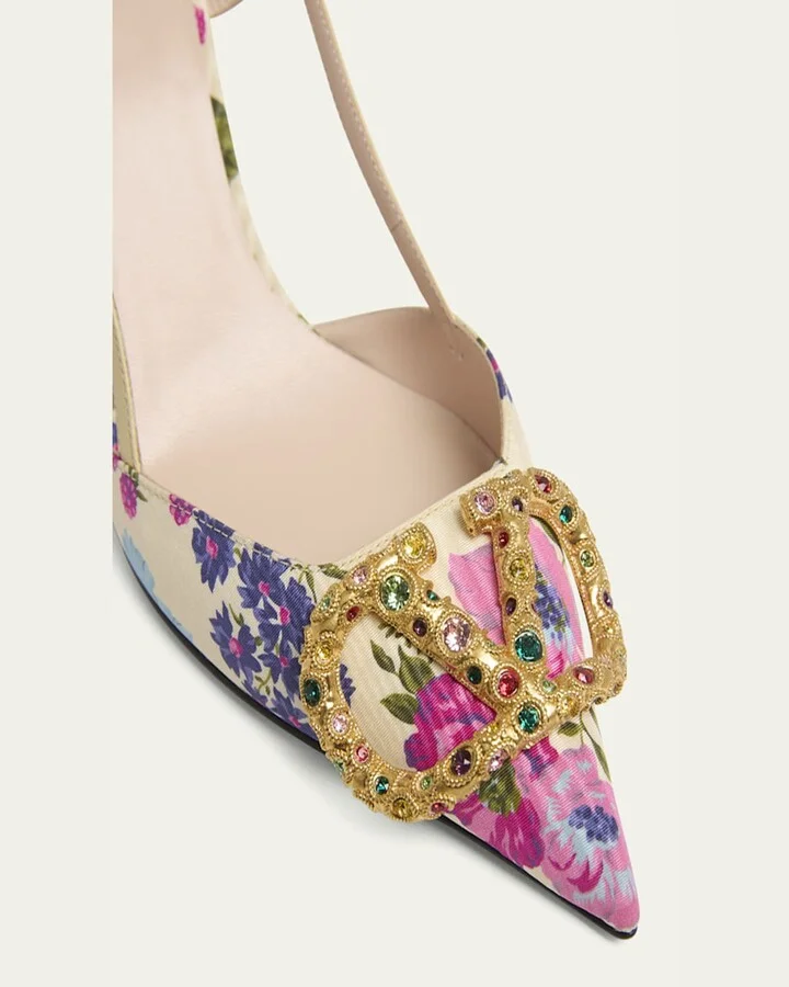 VLOGO Pointed Floral Satin Pumps - Image 2