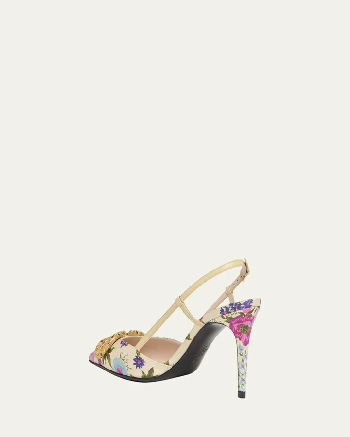 VLOGO Pointed Floral Satin Pumps - Image 3