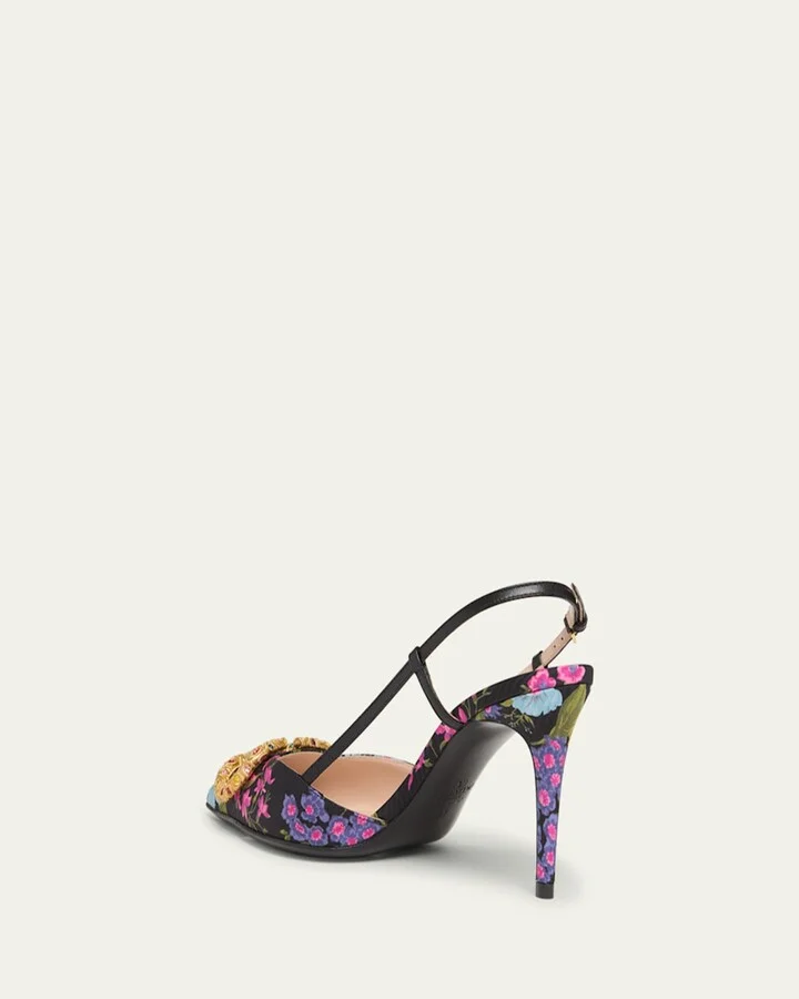 VLOGO Pointed Floral Satin Pumps - Image 4