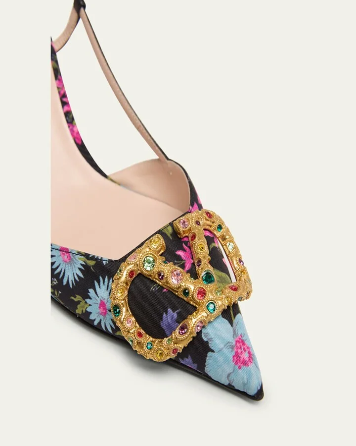VLOGO Pointed Floral Satin Pumps - Image 5