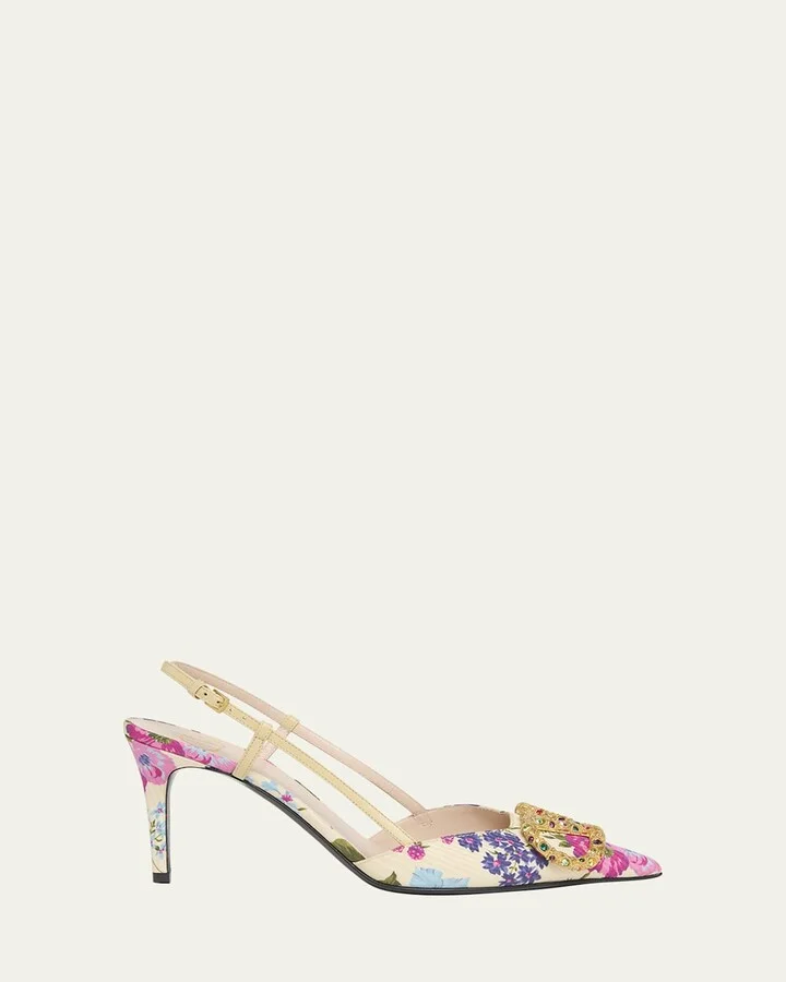 VLOGO Pointed Floral Satin Pumps