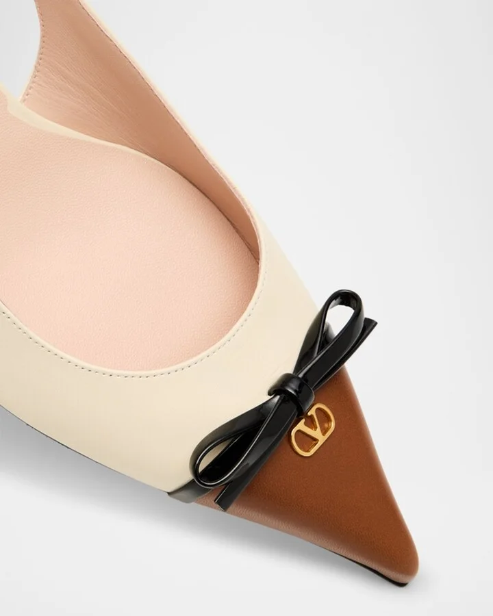 VLOGO Pointed Slingback Leather Kitten Pumps - Image 2