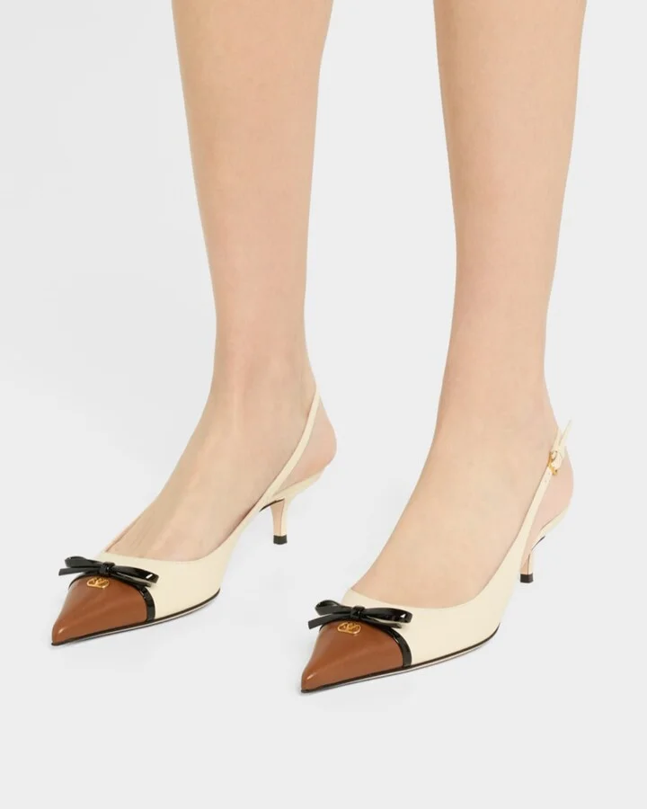 VLOGO Pointed Slingback Leather Kitten Pumps - Image 5