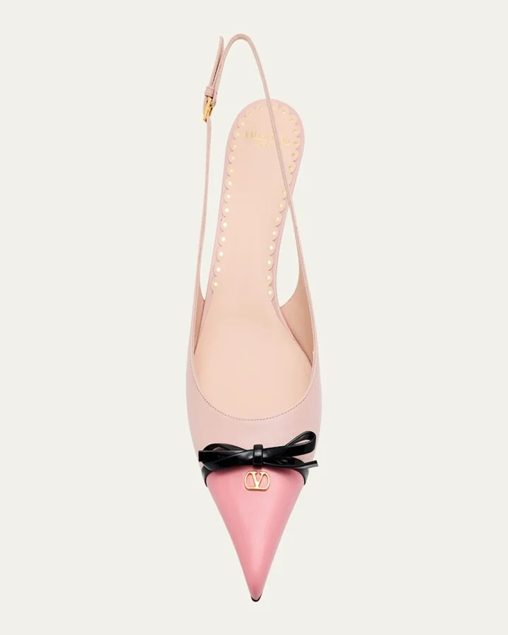 VLOGO Pointed Slingback Leather Kitten Pumps - Image 3