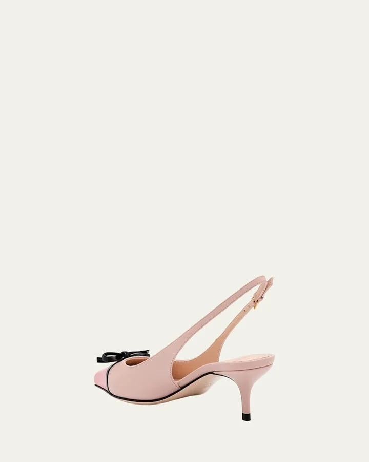 VLOGO Pointed Slingback Leather Kitten Pumps - Image 4