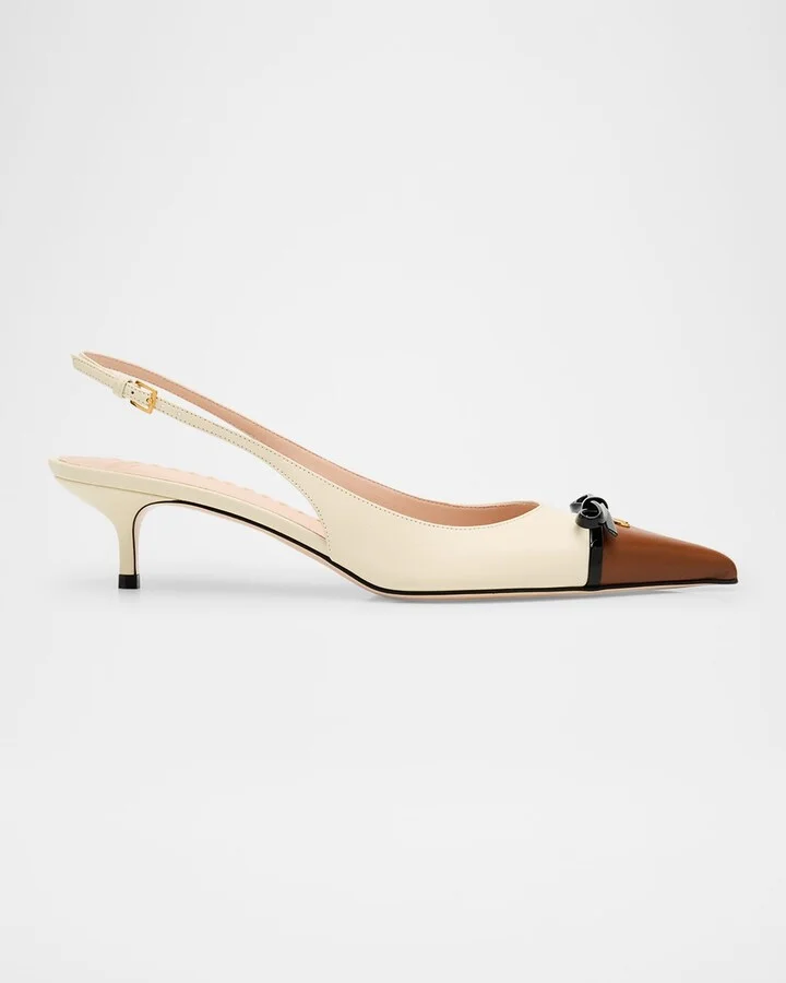 VLOGO Pointed Slingback Leather Kitten Pumps
