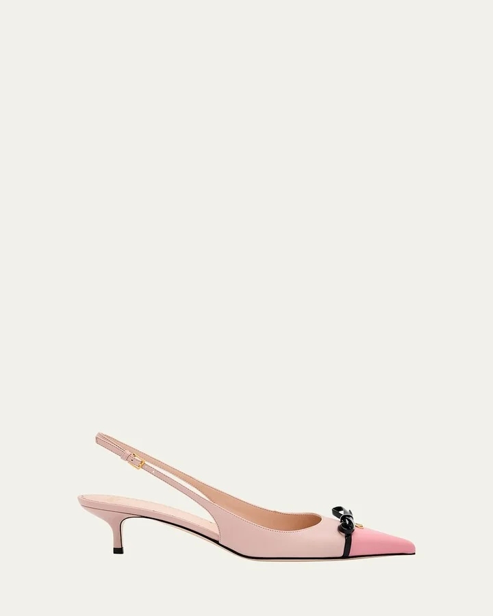 VLOGO Pointed Slingback Leather Kitten Pumps