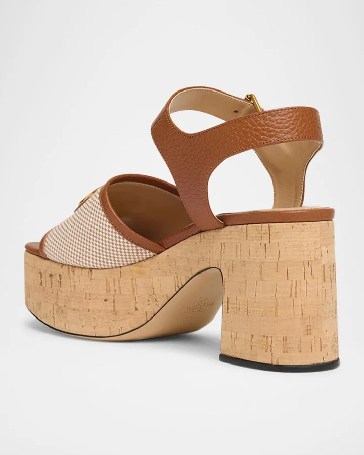 VLogo Signature Canvas and Leather Platform Sandals - Image 2