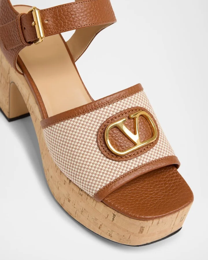 VLogo Signature Canvas and Leather Platform Sandals - Image 4