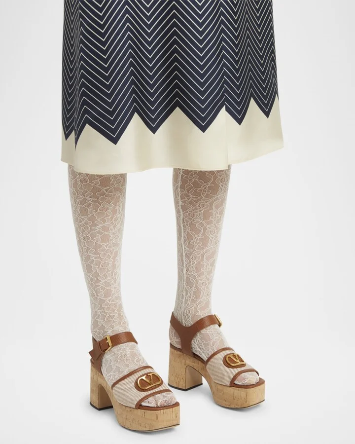 VLogo Signature Canvas and Leather Platform Sandals - Image 10
