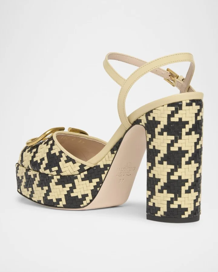 VLogo Signature Houndstooth Woven Platform Sandals - Image 6