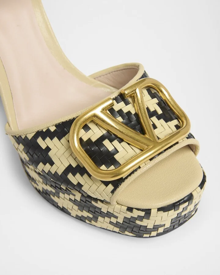 VLogo Signature Houndstooth Woven Platform Sandals - Image 8