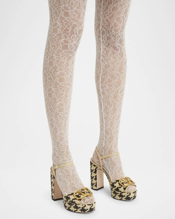 VLogo Signature Houndstooth Woven Platform Sandals - Image 9