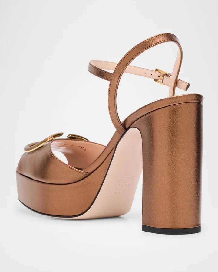 VLogo Signature Metallic Leather Platform Sandals - Image 2