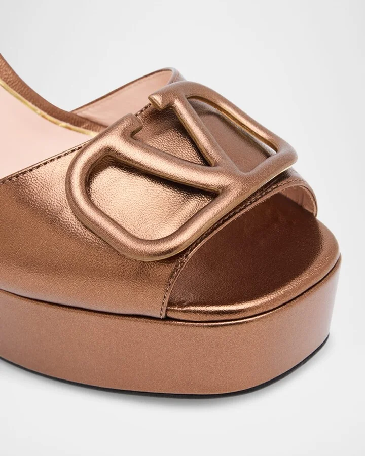 VLogo Signature Metallic Leather Platform Sandals - Image 6