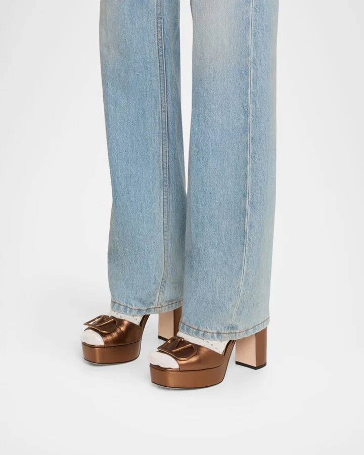 VLogo Signature Metallic Leather Platform Sandals - Image 8