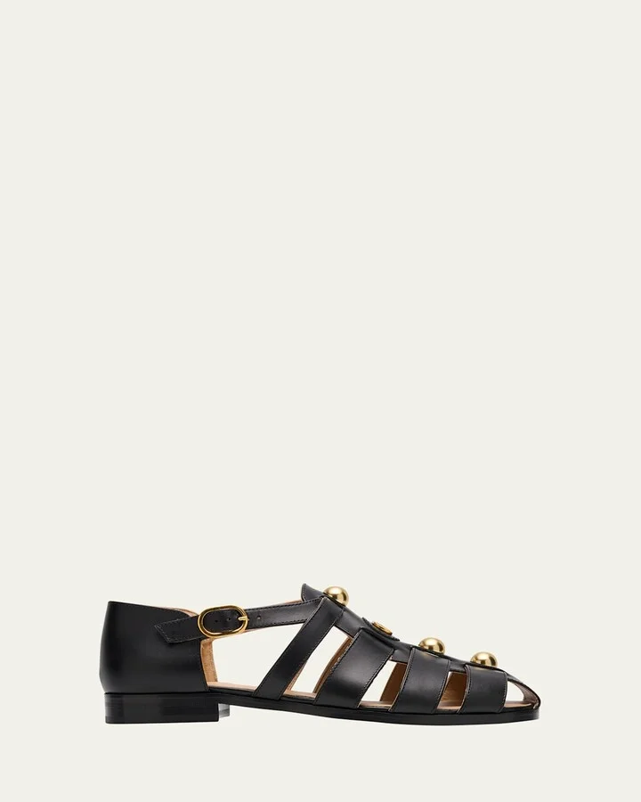 VLogo Stud Leather Fisherman Sandals