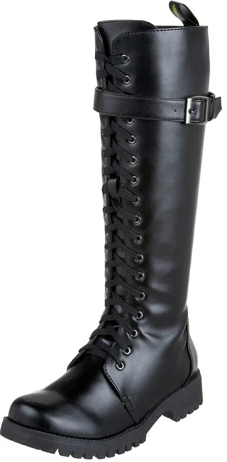 VOLATILE Boot Camp Black Knee High Combat Boots - Women’s Knee-High Boots - Lace Up Boots for Women with Zipper - Cushioned Insole and Mid Calf Buckle - Black