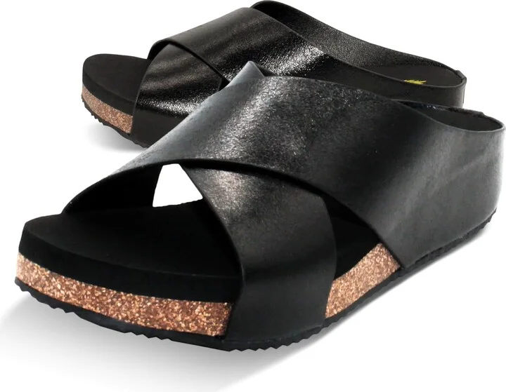 VOLATILE Women's ABLETTE Criss Cross Leather Sandal Wedge