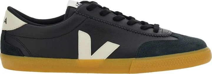 'volley' Black Sneakers With Side Logo And Lettering Logo On The Heel In Organic Cotton Unisex