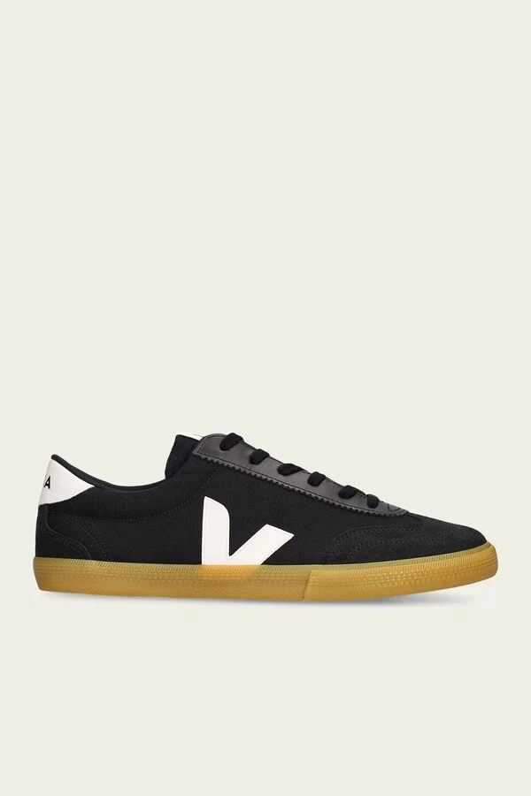 Volley Canvas Sneaker in Black White Natural