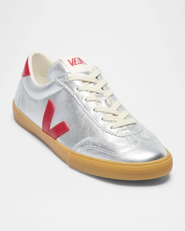 Volley Low-Top Metallic Leather Sneakers - Image 5