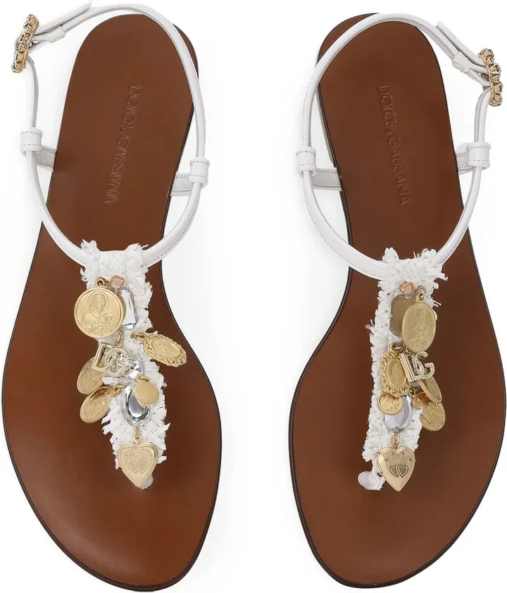 Votive-Appliqué Raffia Sandals - Image 4