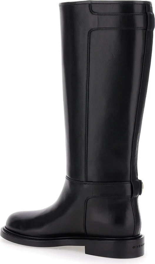 'voyou' Black Flat Boots With Oversized Buckle In Leather Woman - Image 3