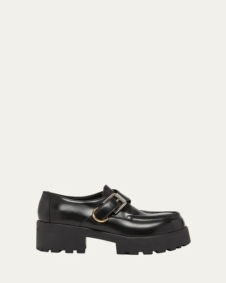 Voyou Leather Monk Platform Loafers